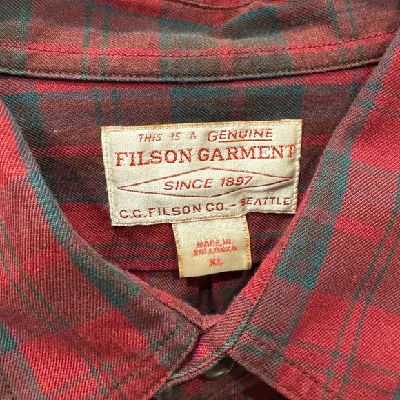Filson Red and Green Casual Button Down Shirt - Picture 2 of 3